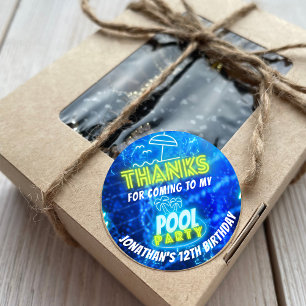 Sticker Rond Neon Glower Boys Pool Party Blue Green Merci