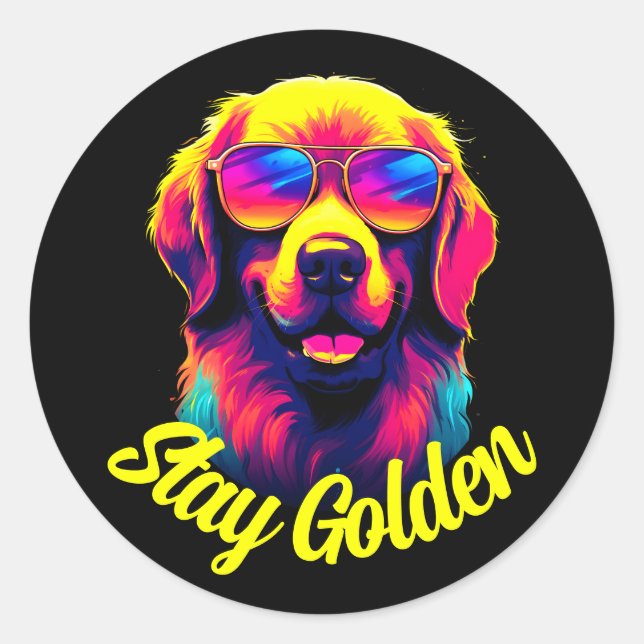 Sticker Rond Neon Golden Retriever (Devant)