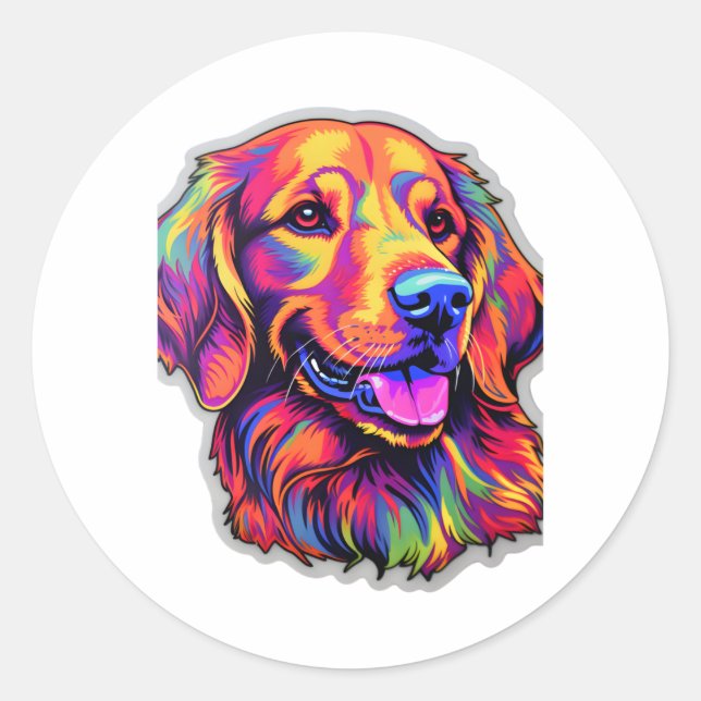 Sticker Rond Neon Golden Retriever (Devant)