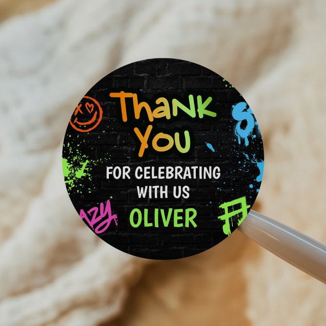 Sticker Rond Neon Graffiti Six Seven Kids 7th Birthday Party (Créateur téléchargé)