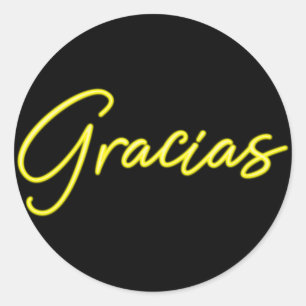 Sticker Rond Neon Jaune lueur espagnol Gracias Merci