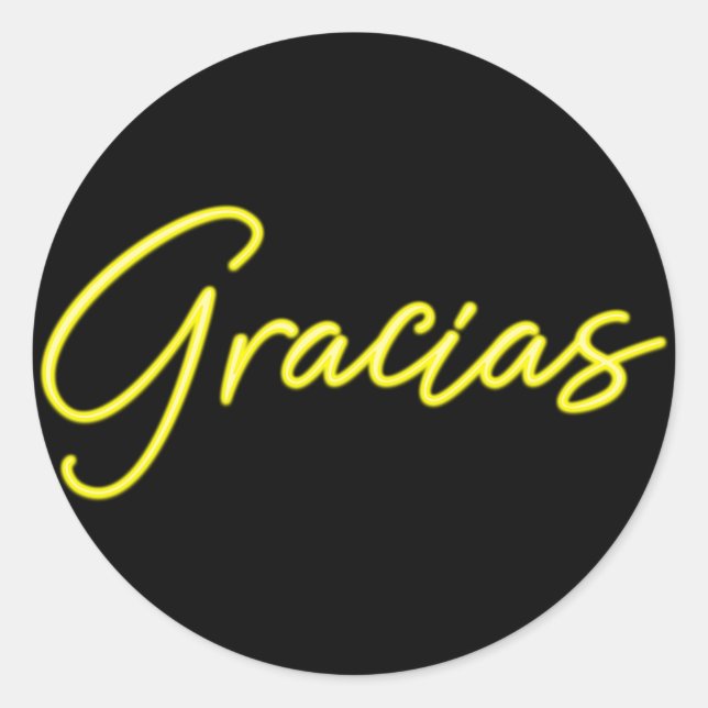 Sticker Rond Neon Jaune lueur espagnol Gracias Merci (Devant)