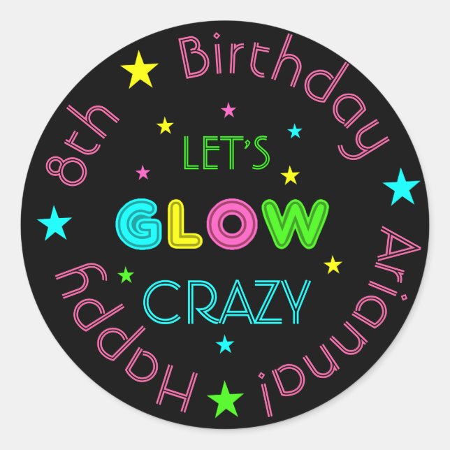 Sticker Rond Neon Llow dans l'obscur Anniversaire de enfant Sti (Devant)