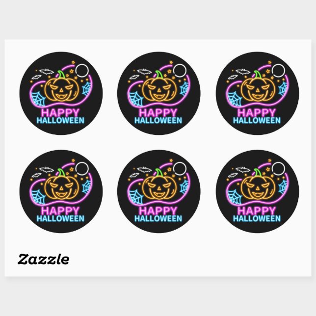 Sticker Rond Neon Llow Look Halloween Citrouilles chauves-souri (Feuille)