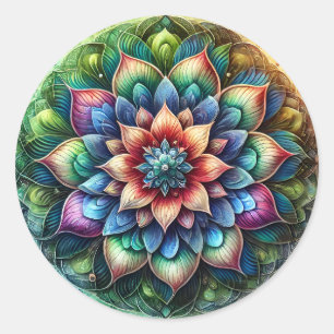 Sticker Rond Neon Mandala céleste avec Abstraite vibrante