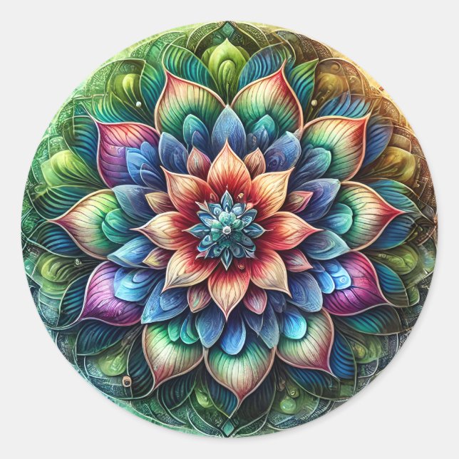 Sticker Rond Neon Mandala céleste avec Abstraite vibrante (Devant)