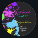 Sticker Rond Neon, Peinture, Sweet sixteen, Bat mitzvah,<br><div class="desc">Luminaire de néon, Paint Splatter, Sticker/Étiquette pour bouteilles d'eau, bonbons, sacs cadeaux ou boîtes. Personnaliser à utiliser pour Sweet sixteen, Bat mitzvah, Bar Mitzvah ou Quinceanera. TOUS LES ÉLÉMENTS DE CONCEPTION SONT IMPRIMÉS AUCUN PAPIER CORRESPONDANT, CARTES DE TABLE, ÉTIQUETTES DE ADRESSE, POSTAGE, CARTES DE PLACE ET MERCI ÉGALEMENT DISPONIBLES DANS...</div>