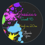 Sticker Rond Neon, Peinture, Sweet sixteen, Bat mitzvah,<br><div class="desc">Luminaire de néon, Paint Splatter, Sticker/Étiquette pour bouteilles d'eau, bonbons, sacs cadeaux ou boîtes. Personnaliser à utiliser pour Sweet sixteen, Bat mitzvah, Bar Mitzvah ou Quinceanera. TOUS LES ÉLÉMENTS DE CONCEPTION SONT IMPRIMÉS AUCUN PAPIER CORRESPONDANT, CARTES DE TABLE, ÉTIQUETTES DE ADRESSE, POSTAGE, CARTES DE PLACE ET MERCI ÉGALEMENT DISPONIBLES DANS...</div>