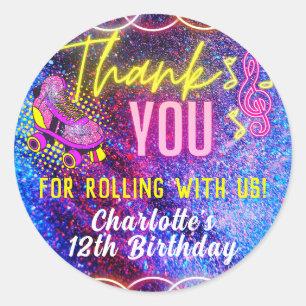 Sticker Rond Neon Pink fille de patinage à rouleaux Merci