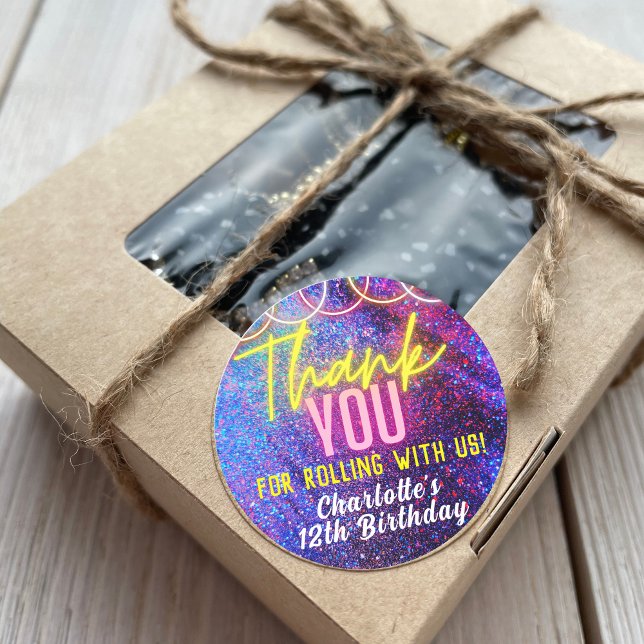 Sticker Rond Neon Pink fille de patinage à rouleaux Merci (Créateur téléchargé)