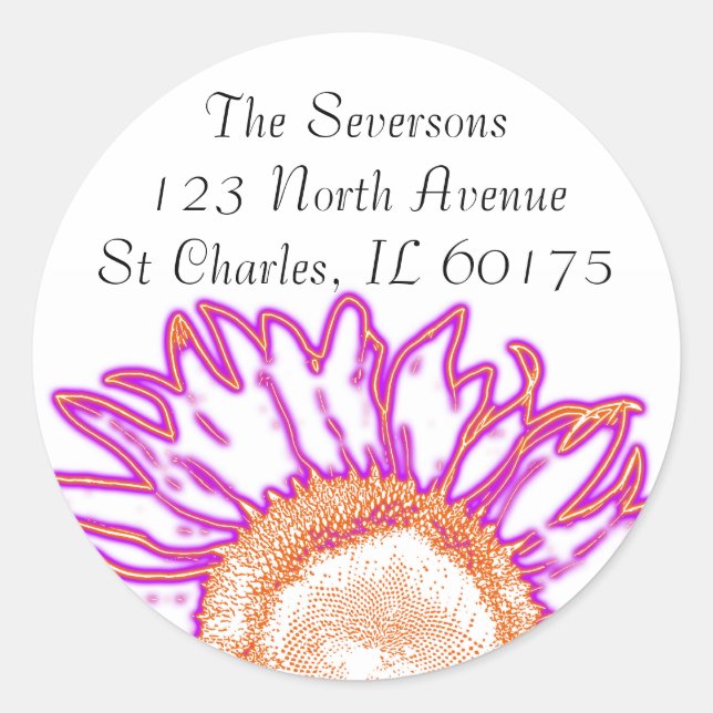Sticker Rond Neon Pink Sunflower Adresse de retour (Devant)