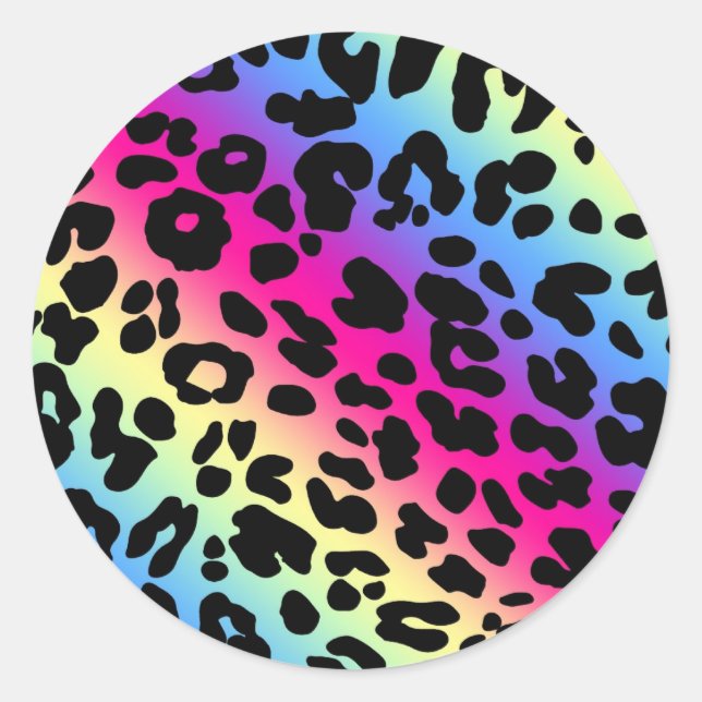 Sticker Rond Neon Rainbow Leopard Motif Imprimer (Devant)
