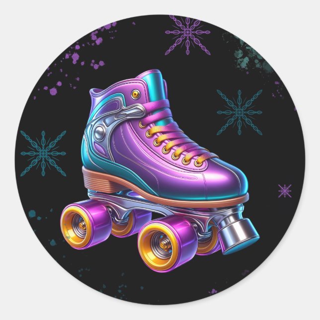 Sticker Rond Neon Rollerskate fête d'anniversaire (Devant)