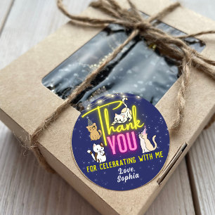 Sticker Rond Neon rose Jaune Glow Cute Chats Merci Favoriser