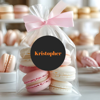 Sticker Rond Neon Sunset Orange Classic Name | Noir élégant