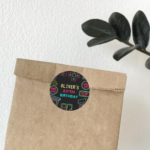 Sticker Rond Neon Toute année jeux vidéo arcade anniversaire