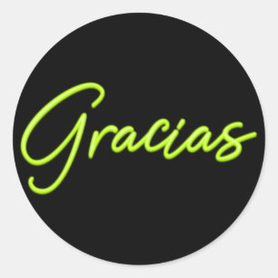 Sticker Rond Néon Vert Citron Lumineux Espagnol Gracias Merci