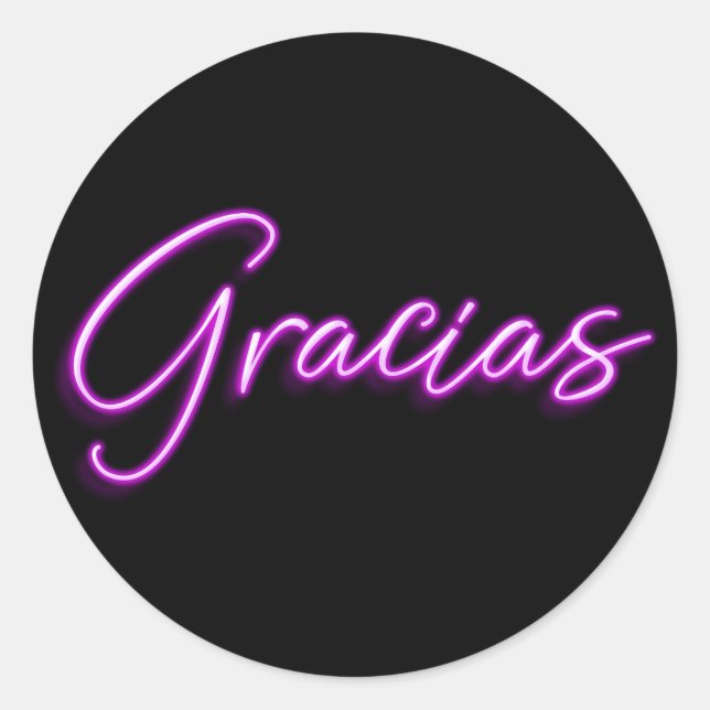 Sticker Rond Neon violet brillant espagnol Gracias Merci (Devant)