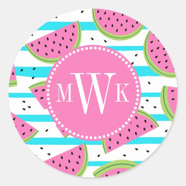 Sticker Rond Neon Watermelon on sur Stripes Motif (Devant)