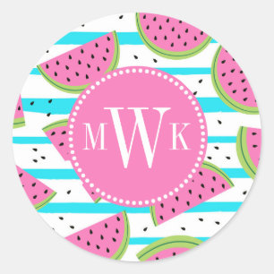 Sticker Rond Neon Watermelon on sur Stripes Motif