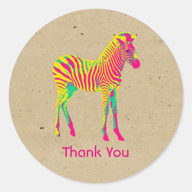 Sticker Rond Neon Zebra Baby Animal Funky Retro Merci (Devant)
