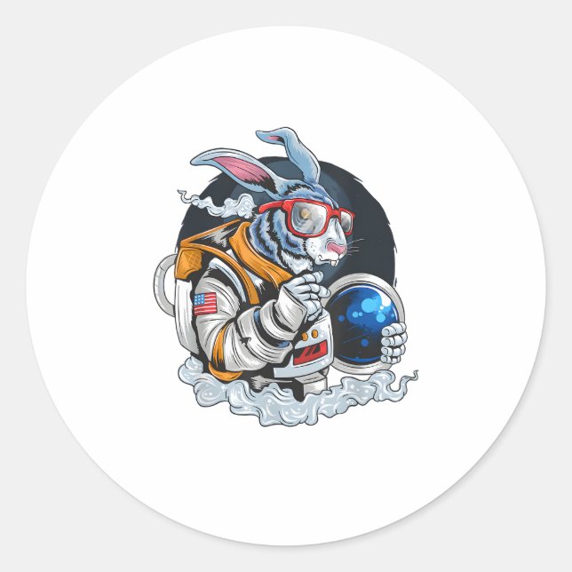 Sticker Rond Nerdy Bunny Astronaut dans l'espace, explorateur s (Devant)