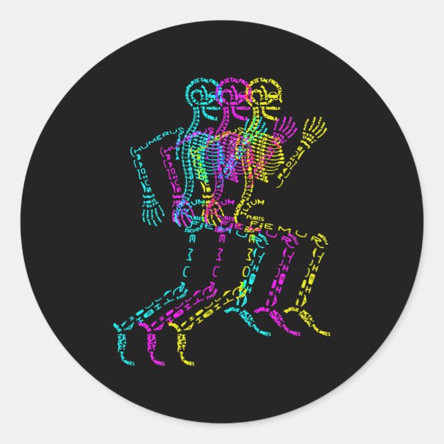 Sticker Rond Nerdy Skeleton Bones Labeled Funny Halloween Human (Devant)
