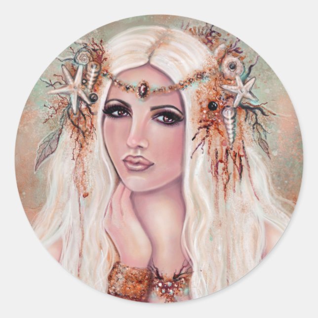 Sticker Rond Nereides nymphe mermaid art par Renee Lavoie (Devant)