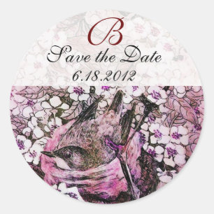 Sticker Rond NEST D'OISEAU, FLEURS DE PRINTEMPS Rose Date De Sa