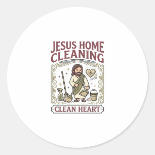 Sticker Rond Nettoyage de la maison de Jésus Cœur propre Nettoy