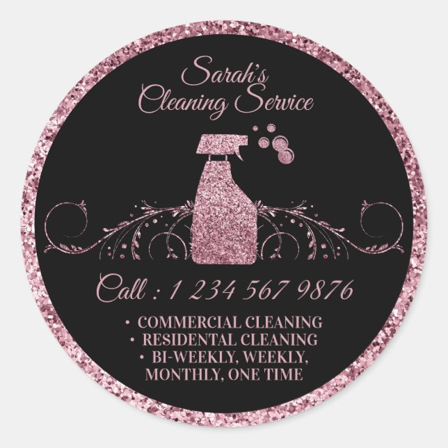 Sticker Rond Nettoyage Maid Janitorial parties scintillant étin (Devant)