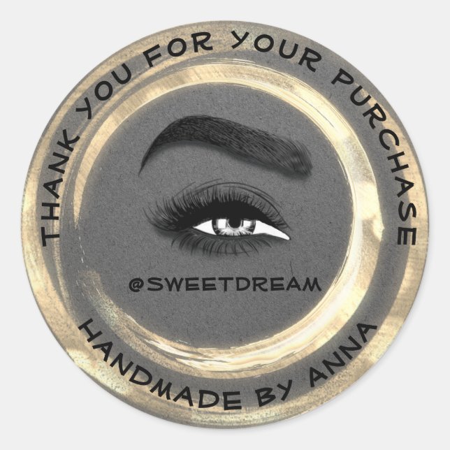 Sticker Rond Nettoyeur à lash de maquillage Gris Golden Frame (Devant)