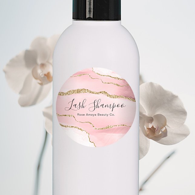 Sticker Rond Nettoyeur Shampooing avec extension d'agate rose o (Créateur téléchargé)
