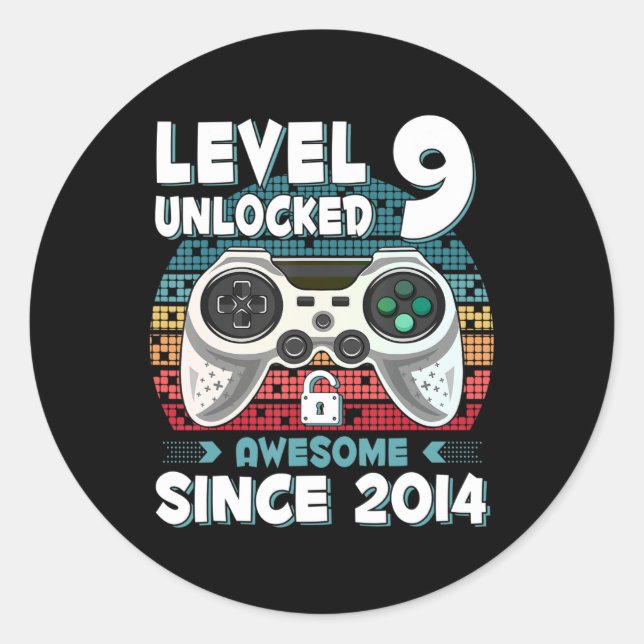 Sticker Rond Neuf Anniversaire 9 ans Son garçon amusant Gamer 9 (Devant)