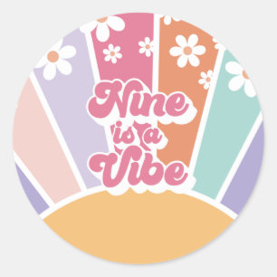 Sticker Rond Neuf est Vibe Retro Sunshine Rainbow Daisy