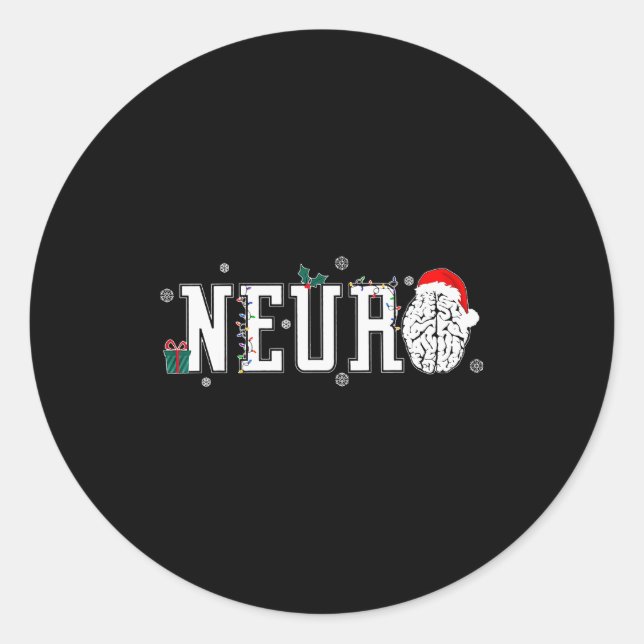 Sticker Rond Neuro Nurse Brain Santa Hat Neuroscience Nursing C (Devant)