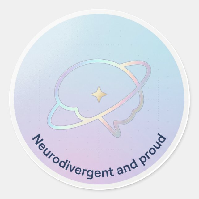 Sticker Rond Neurodivergent and Proud Pastel Brain Planet (Devant)