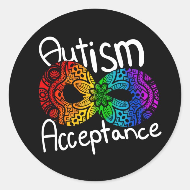Sticker Rond Neurodiversité Autisme Acceptation Rainbow Button  (Devant)
