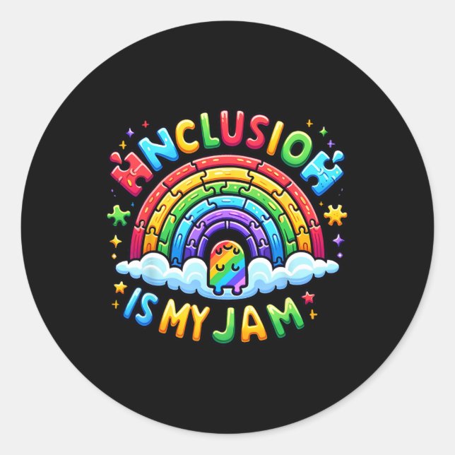 Sticker Rond Neurodiversité L'inclusion est mon jambon Autisme  (Devant)