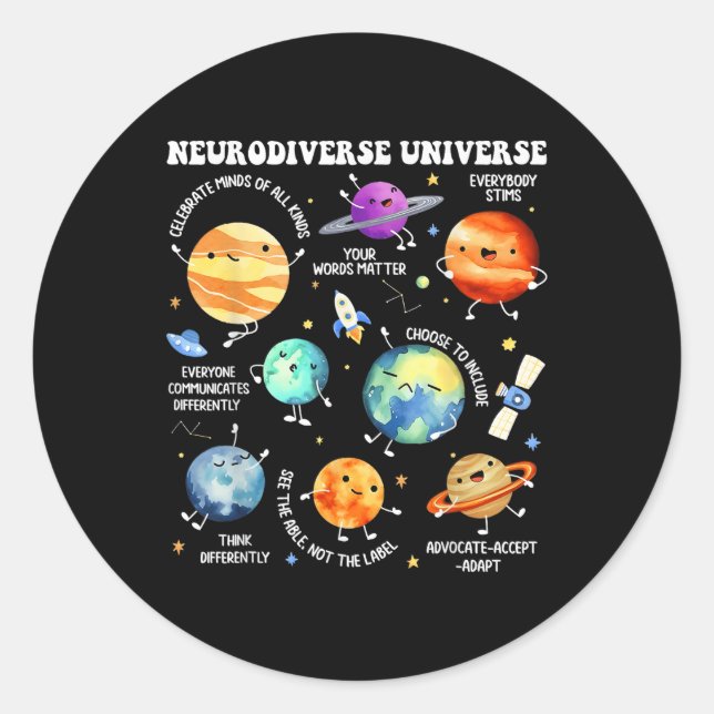 Sticker Rond Neurodiversité Univers Neurodiversité Autisme Awar (Devant)