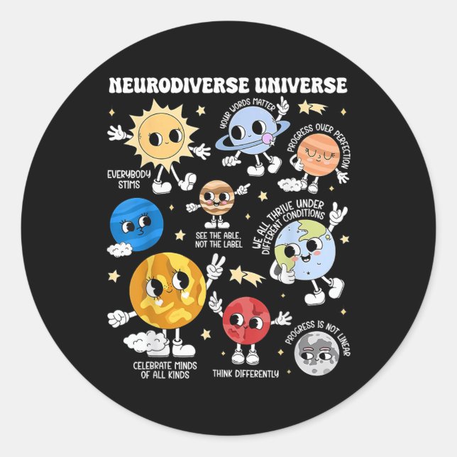 Sticker Rond Neurodiversité Universe Planet Sensibilisation sur (Devant)