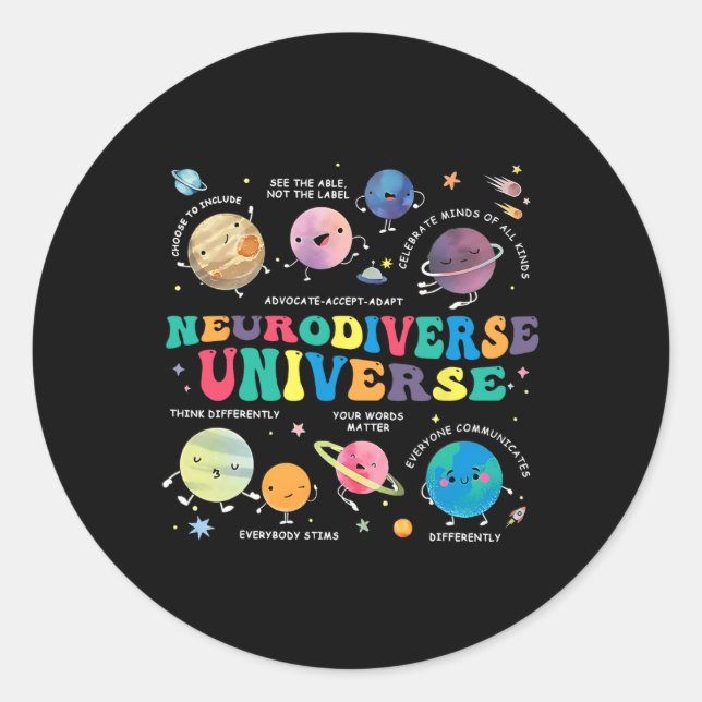 Sticker Rond Neurodiversité Universe Planète spatiale Autiste A (Devant)