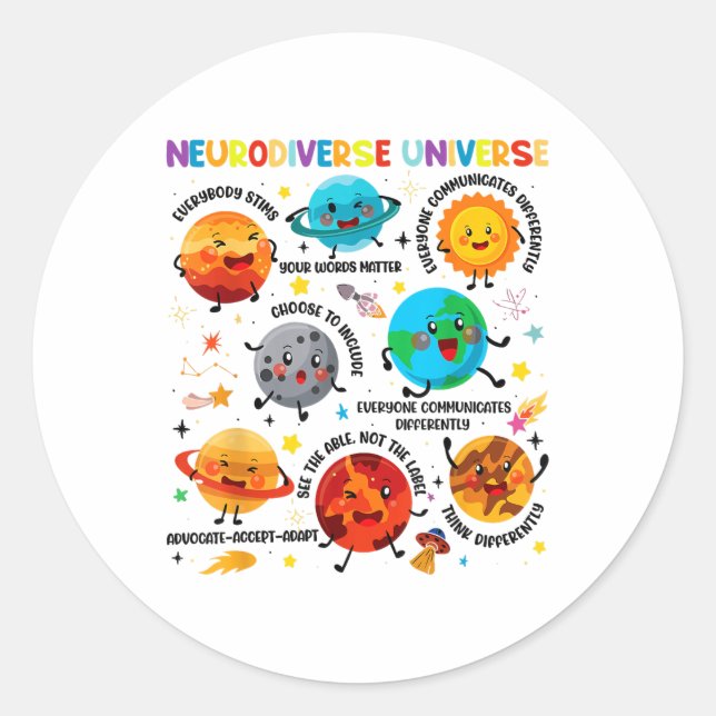 Sticker Rond Neurodiversité Universe Planète spatiale Spéciale  (Devant)