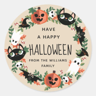 Sticker Rond Neutral Cute Spooky Happy Halloween Wreath