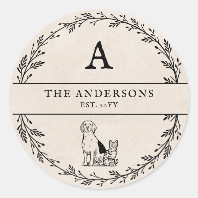 Sticker Rond Neutre Beige Minimaliste Nouveau Cadeau Monogramme (Devant)