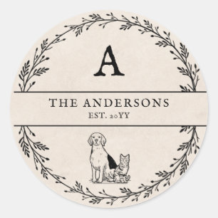 Sticker Rond Neutre Beige Minimaliste Nouveau Cadeau Monogramme