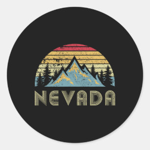 Sticker Rond Nevada Tee - Montagnes Rétro Vintage Nature Randon