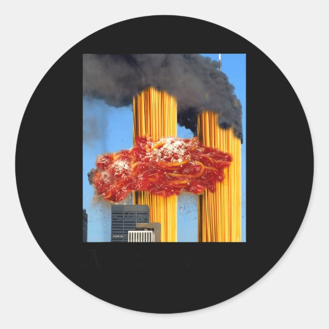 Sticker Rond Never Forgetti Funny Spaghetti Meme  (Devant)