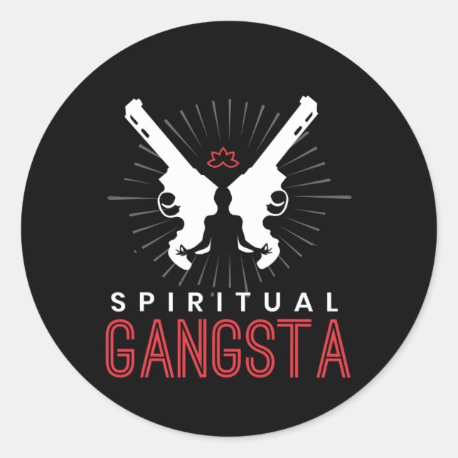 Sticker Rond New Age Sritual Srituality Yoga Gangster Enlighten (Devant)