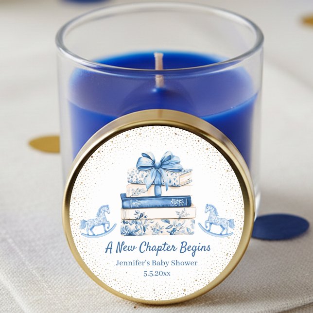 Sticker Rond new chapter begins,blue bow books baby shower chic (Créateur téléchargé)